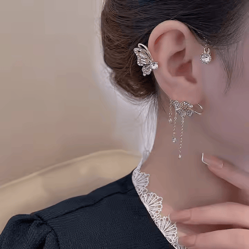 Korean Crystal Butterfly Earrings (Pair)