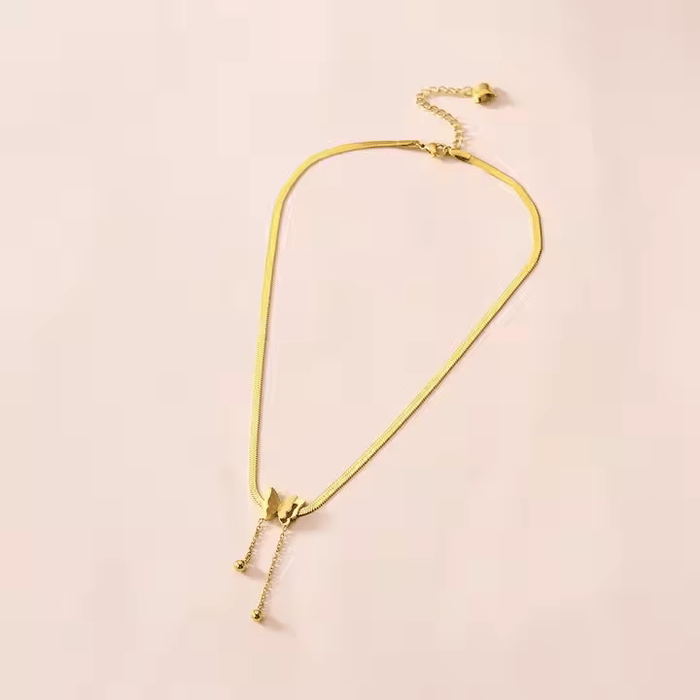 Women's Gold-Plated Snake Chain Necklace with Frosted Butterfly Pendant (Waterproof and Anti-Tarnish)