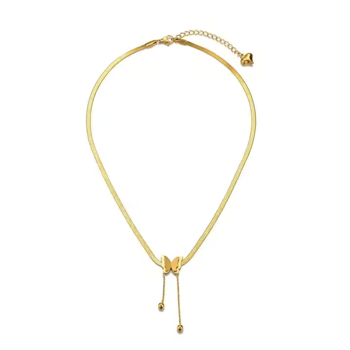Women's Gold-Plated Snake Chain Necklace with Frosted Butterfly Pendant (Waterproof and Anti-Tarnish)