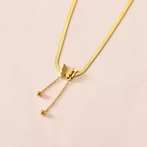 Women's Gold-Plated Snake Chain Necklace with Frosted Butterfly Pendant (Waterproof and Anti-Tarnish)