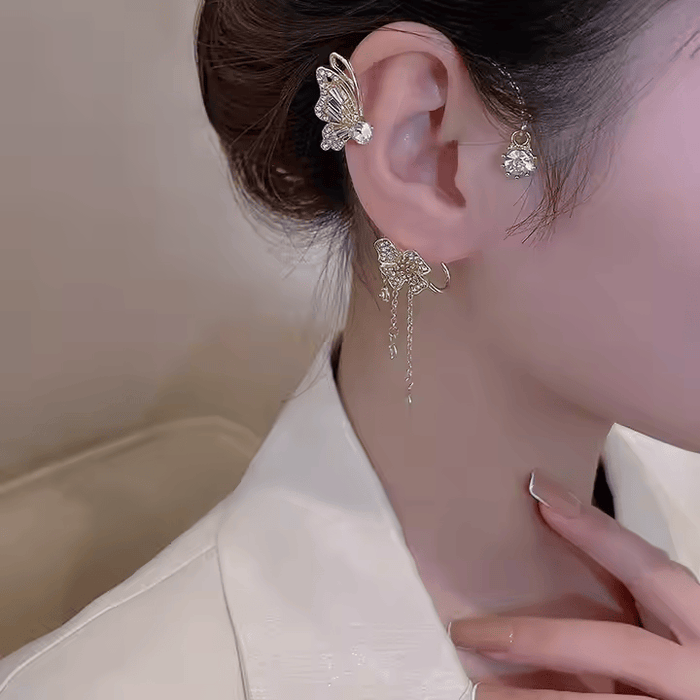 Korean Crystal Butterfly Earrings (Pair)