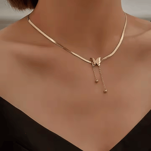 Women's Gold-Plated Snake Chain Necklace with Frosted Butterfly Pendant (Waterproof and Anti-Tarnish)