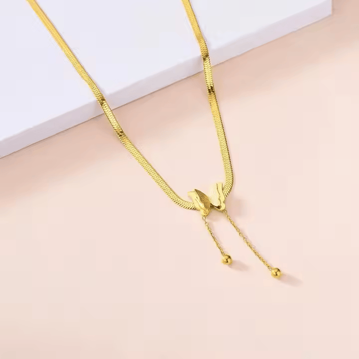Women's Gold-Plated Snake Chain Necklace with Frosted Butterfly Pendant (Waterproof and Anti-Tarnish)